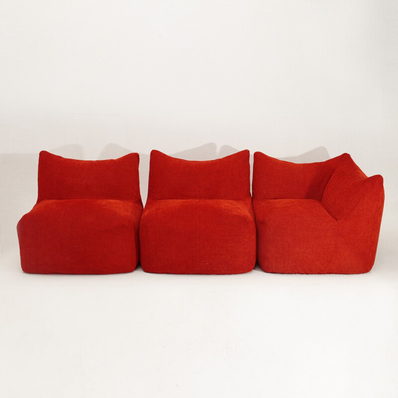 Set of 3 red modular easy chairs model Le Bambole by Mario Bellini for B&B Italia - 1970s