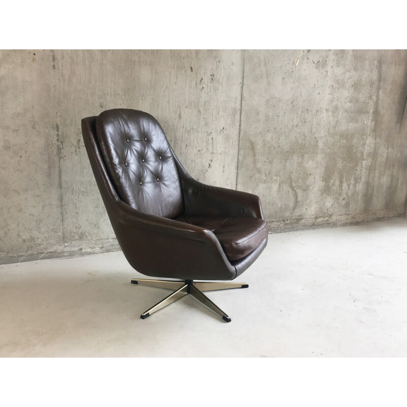 Danish mid century brown leather armchair - 1960s