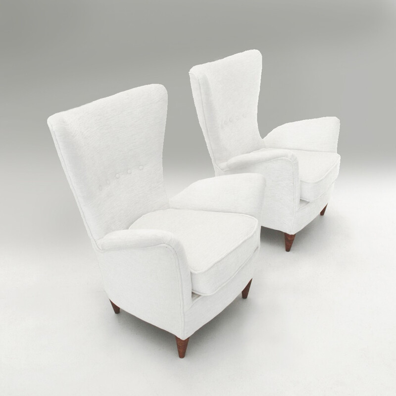 Pair of white Italian velvet easy chairs - 1950s