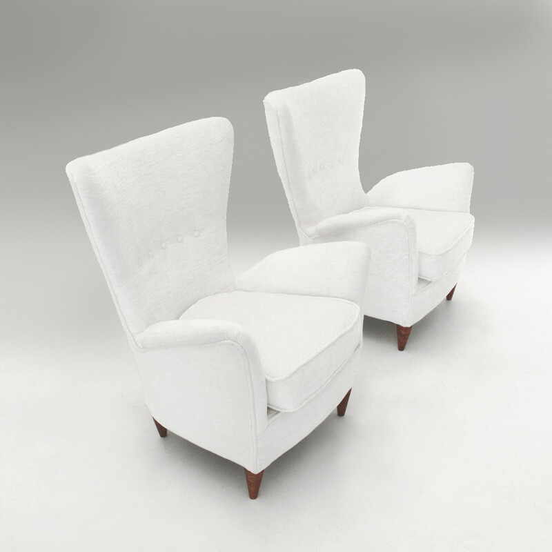 Paire de fauteuils italiens en velours blanc - 1950