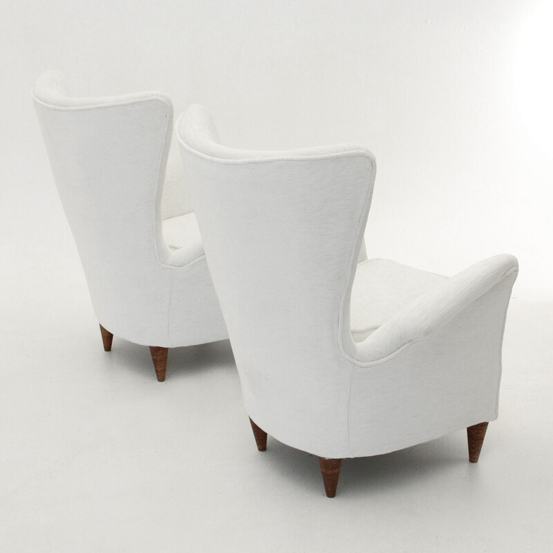 Paire de fauteuils italiens en velours blanc - 1950