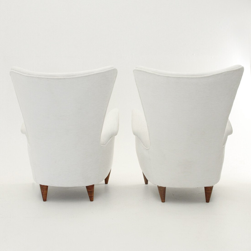 Pair of white Italian velvet easy chairs - 1950s