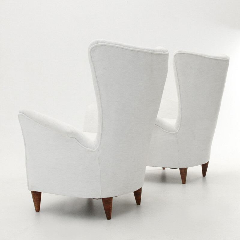 Pair of white Italian velvet easy chairs - 1950s