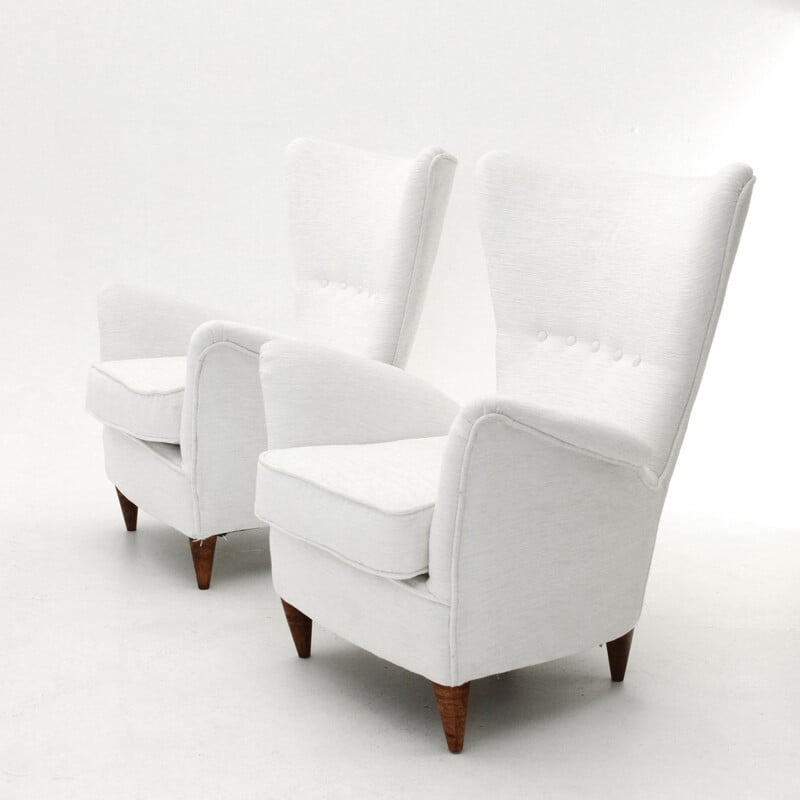 Pair of white Italian velvet easy chairs - 1950s