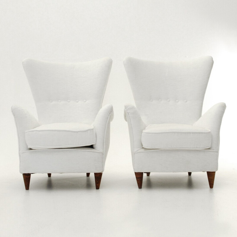 Paire de fauteuils italiens en velours blanc - 1950