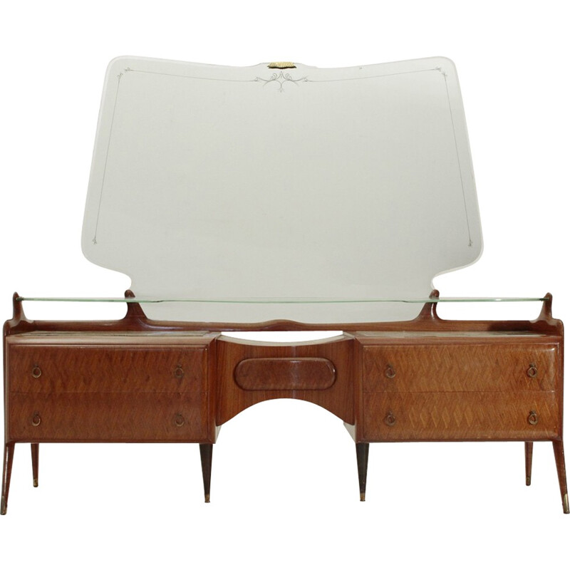 Italian wooden dressing table with marble tops - 1950s