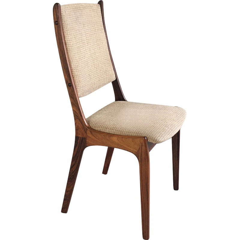 Ensemble de 4 chaises danoises en palissandre massif et tissu beige - 1960