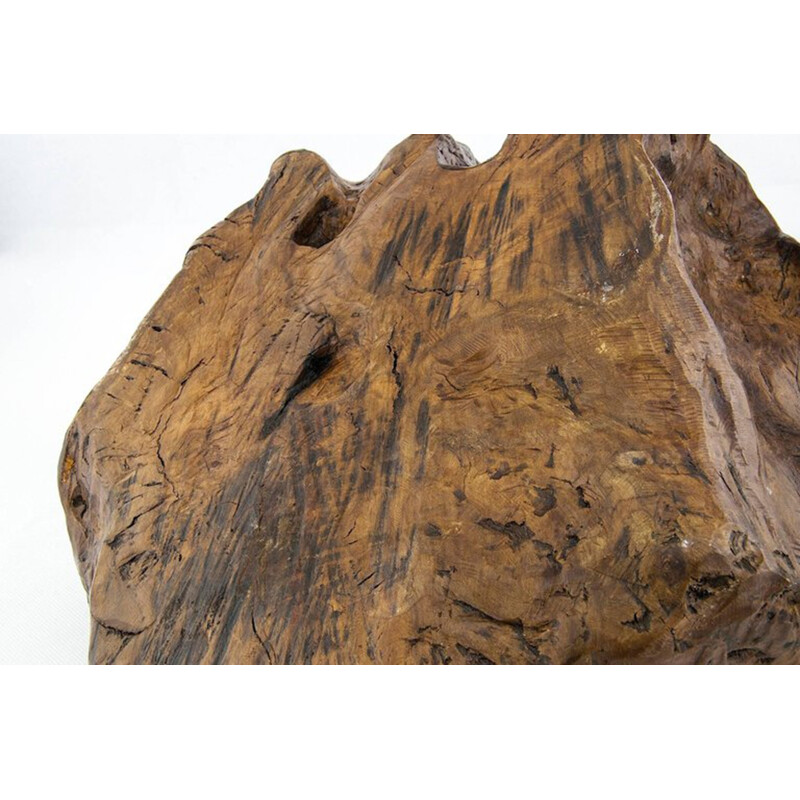Vide poche marron brutaliste en bois - 1950