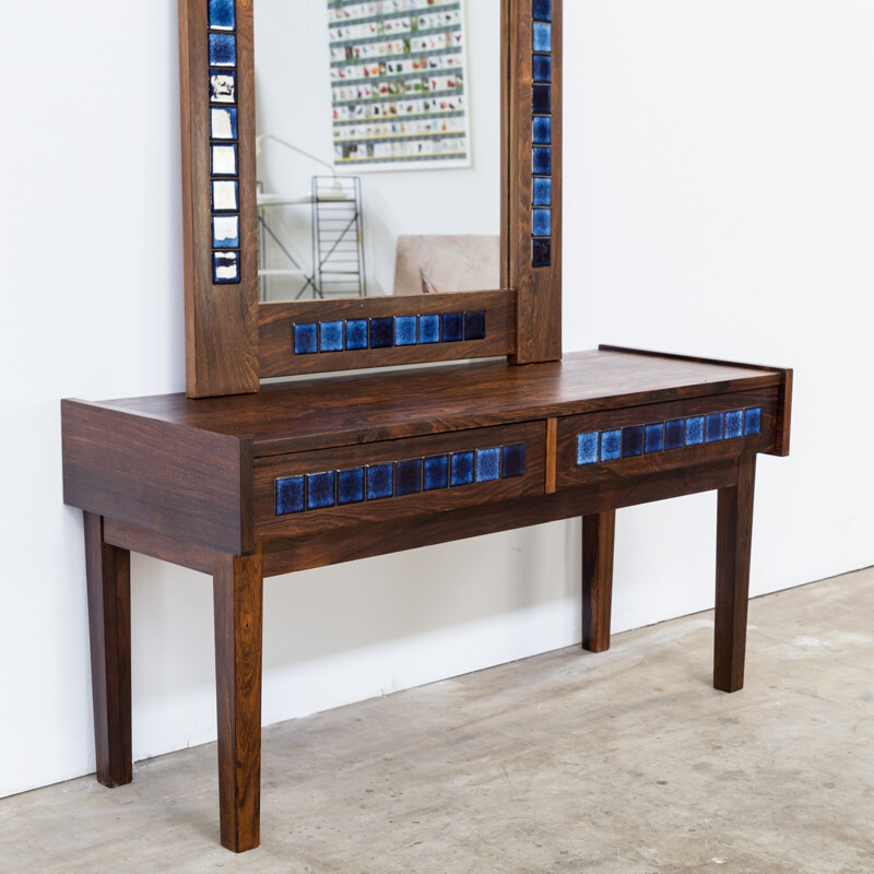 Decorative rosewood framed mirror and drawer cabinet - 1970s