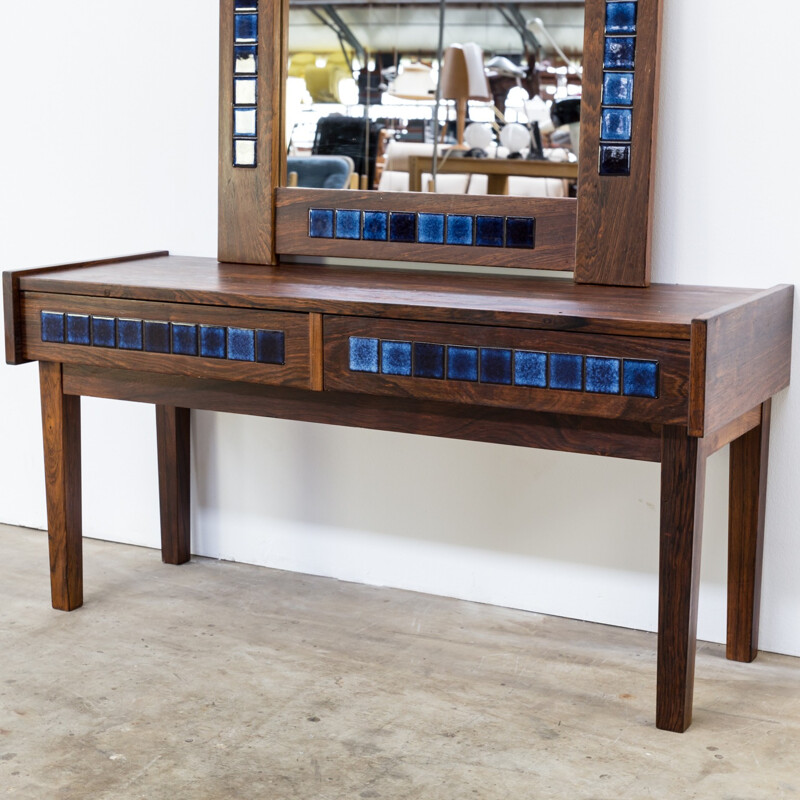 Decorative rosewood framed mirror and drawer cabinet - 1970s