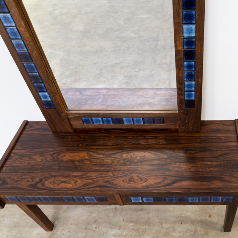 Decorative rosewood framed mirror and drawer cabinet - 1970s