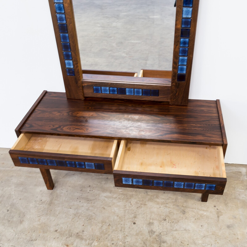 Decorative rosewood framed mirror and drawer cabinet - 1970s