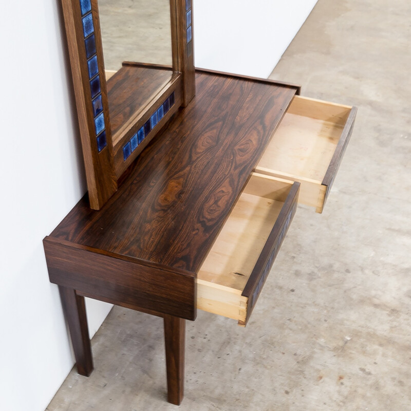 Decorative rosewood framed mirror and drawer cabinet - 1970s