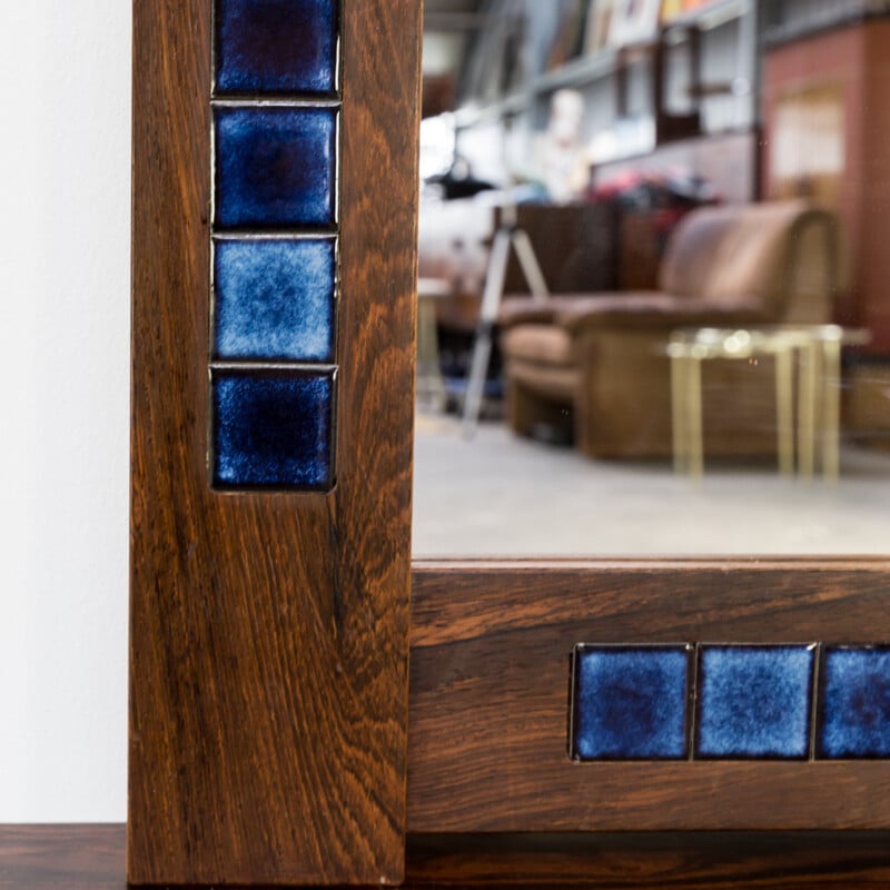 Decorative rosewood framed mirror and drawer cabinet - 1970s