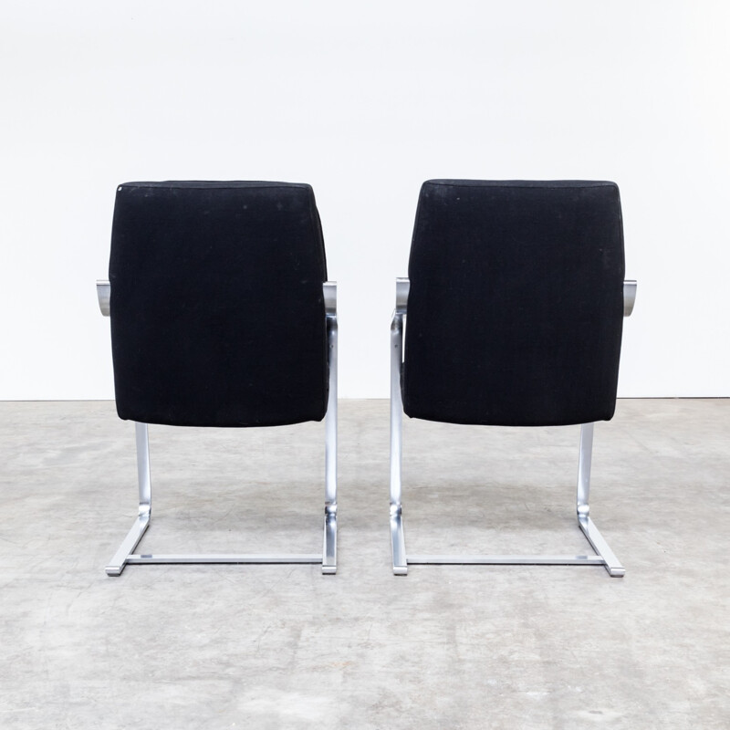 Set of 2 black easy chairs in chromium and leatherette by Walter Knoll - 1970s