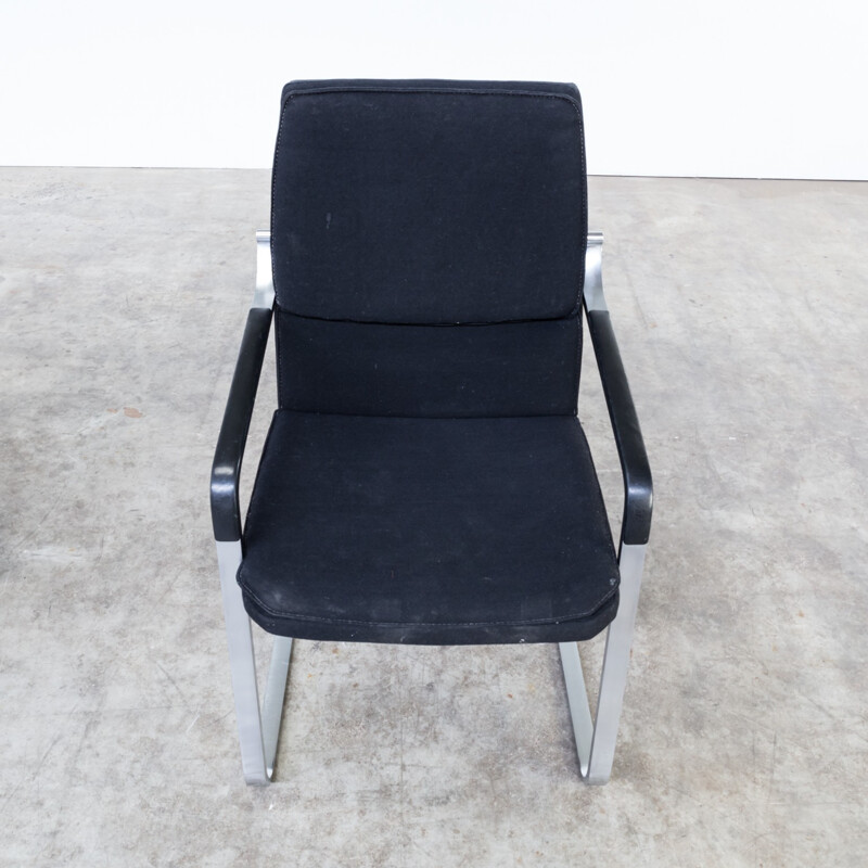 Set of 2 black easy chairs in chromium and leatherette by Walter Knoll - 1970s