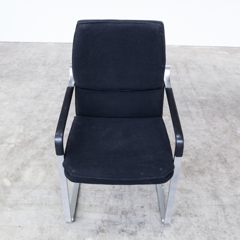 Set of 2 black easy chairs in chromium and leatherette by Walter Knoll - 1970s