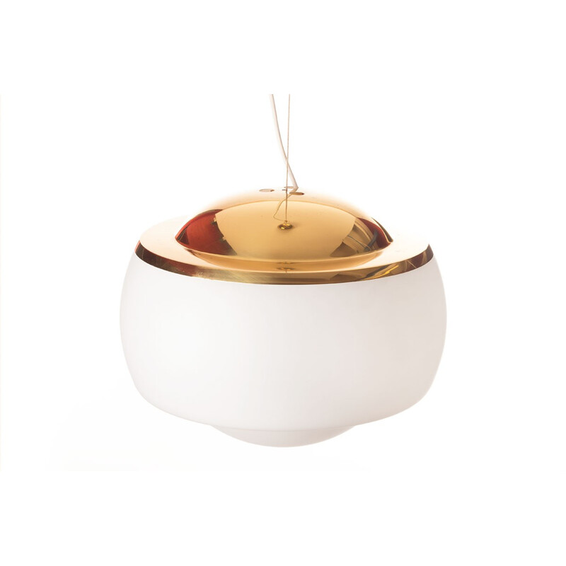 Opaline glass & brass pendant lamp by Pia Crippa Guidetti for LUMI - 1960s