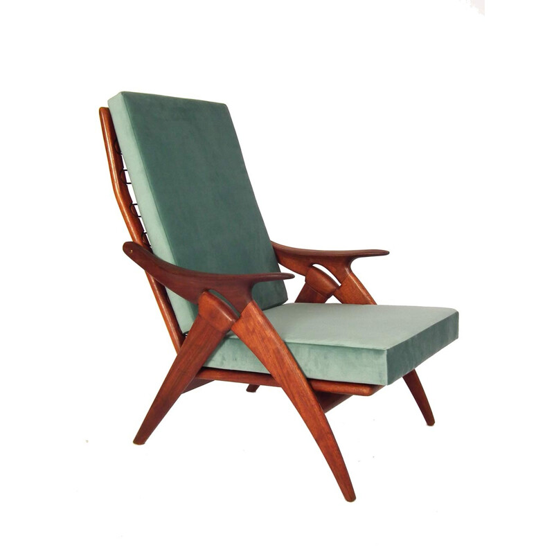 "Gelderland De Ster" green velvet armchair - 1960s