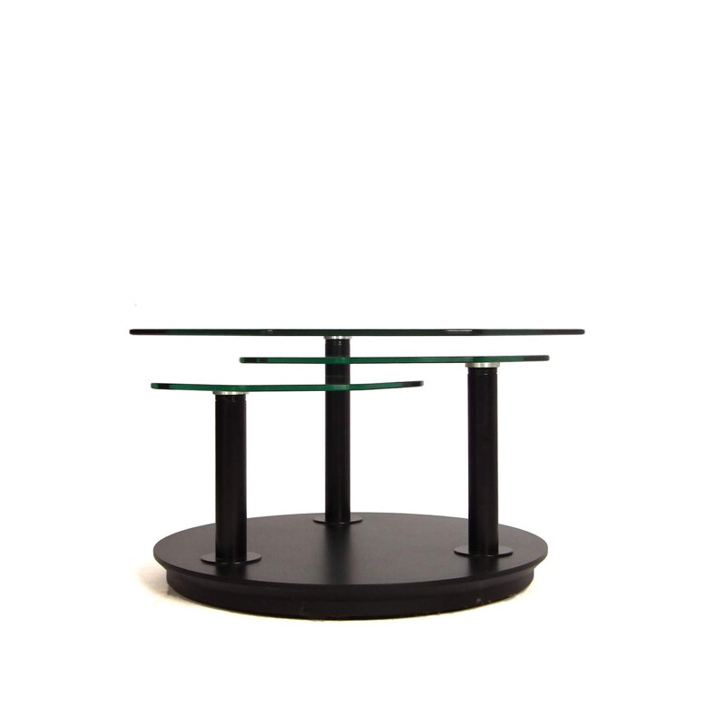 Table basse avec trois plateaux octogonales en verre - 1980