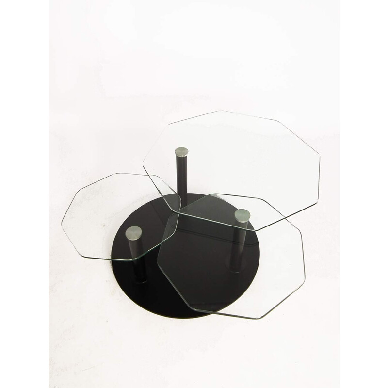 Coffee table with three octagonal glass blades - 1980s