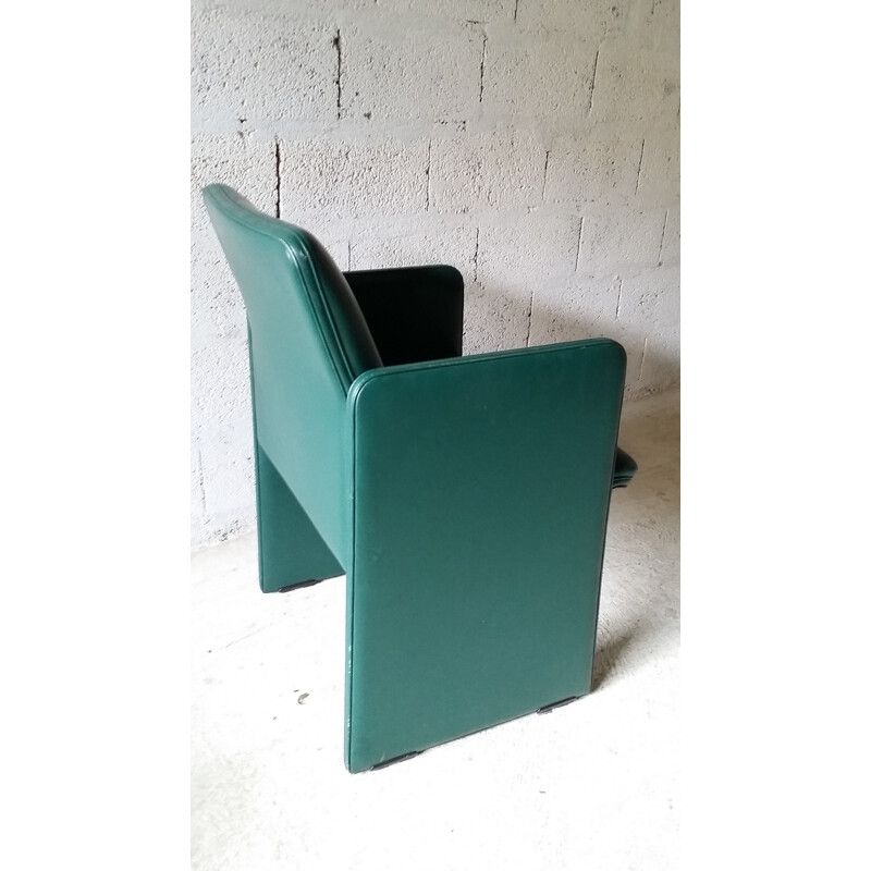 Green easy chair in leather by Luigi Massoni produced by Poltrona Frau - 1950s
