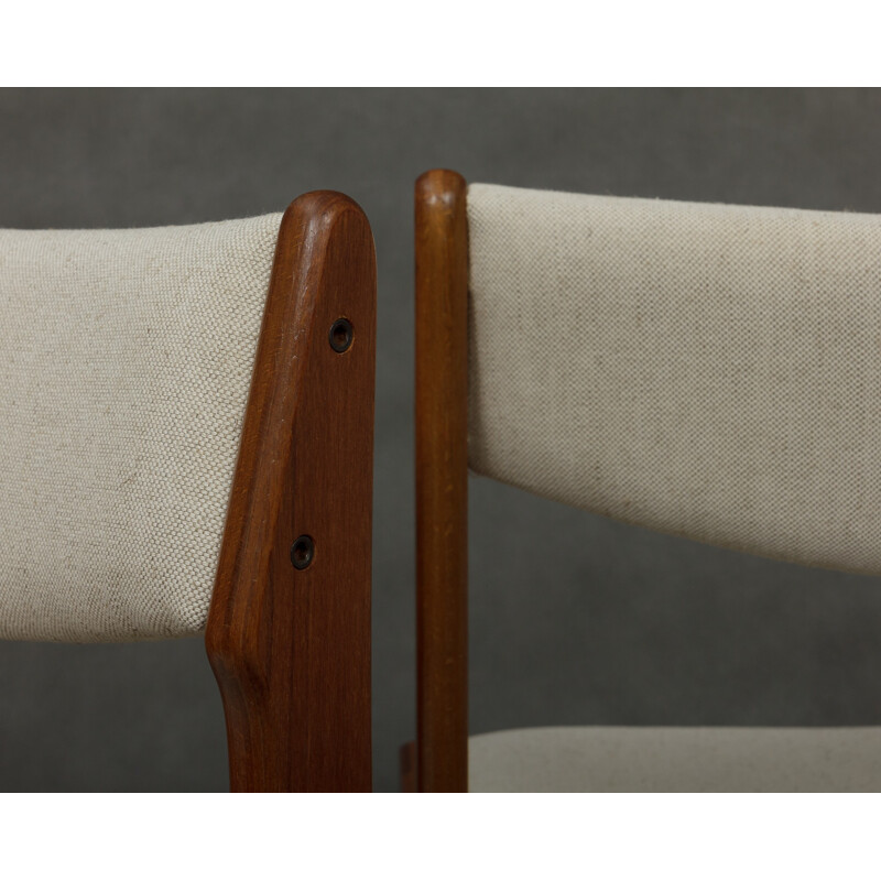 Pair of Danish teak chairs with linen upholstery - 1970s