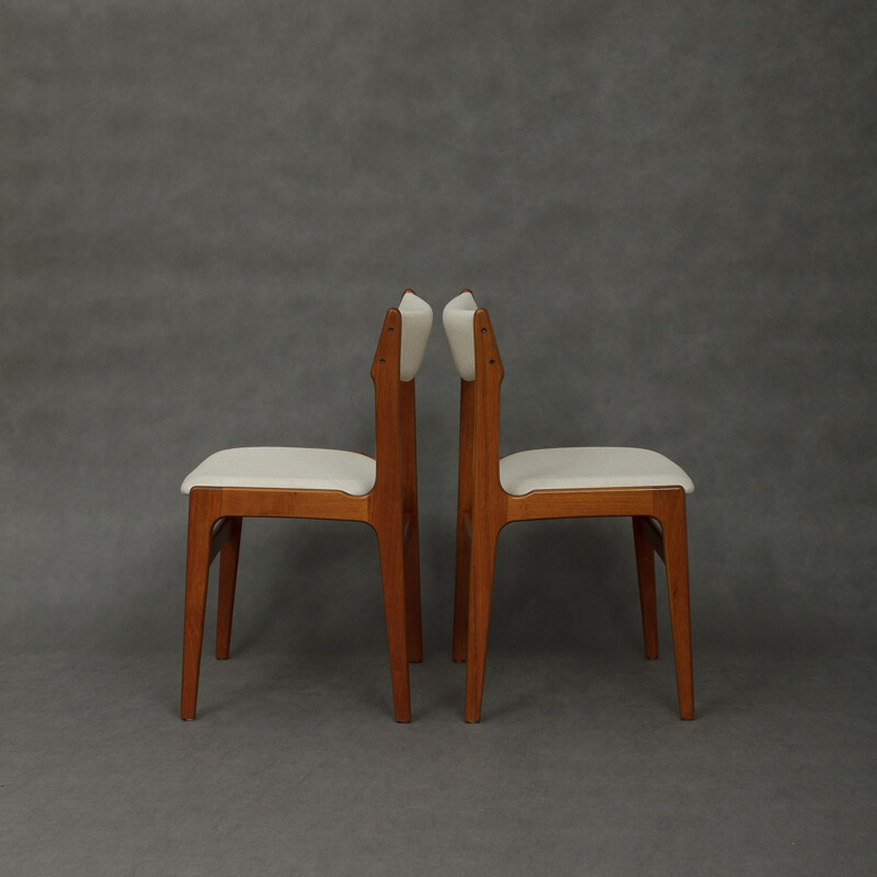 Pair of Danish teak chairs with linen upholstery - 1970s