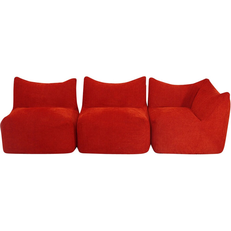 Lot de 3 fauteuils rouges en tissu modèle Le Bambole de Mario Bellini pour B & B Italia - 1970