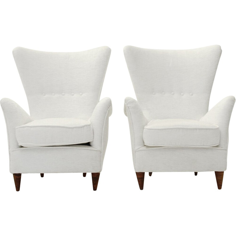 Pair of white Italian velvet easy chairs - 1950s