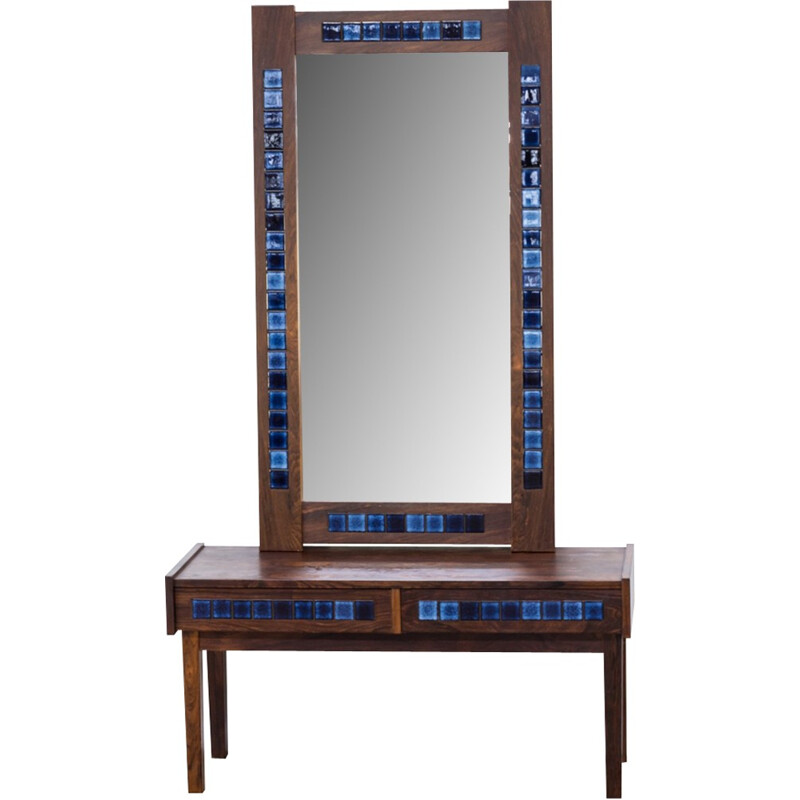 Decorative rosewood framed mirror and drawer cabinet - 1970s