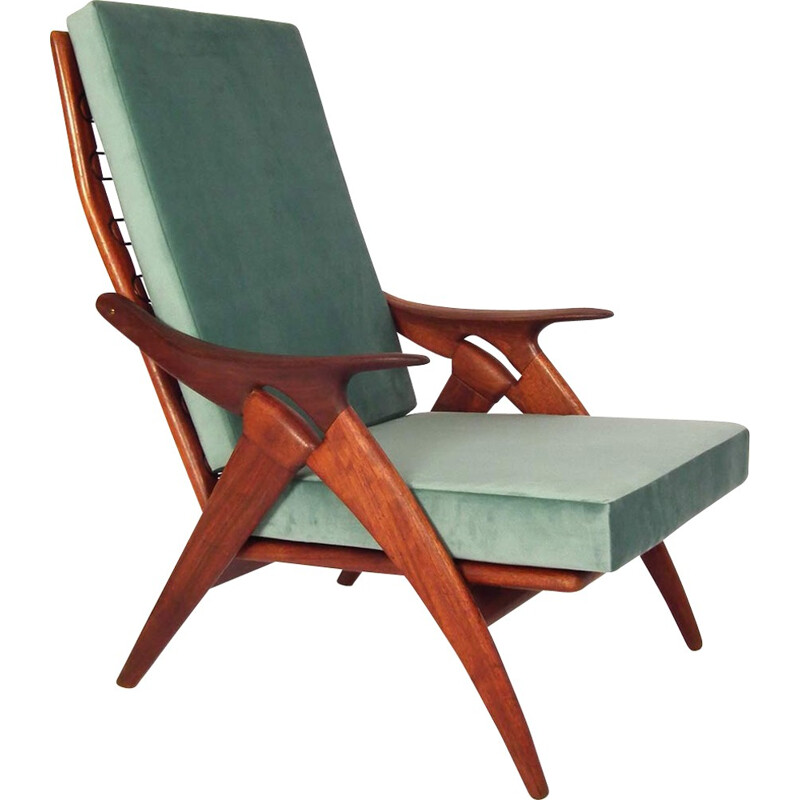 "Gelderland De Ster" green velvet armchair - 1960s