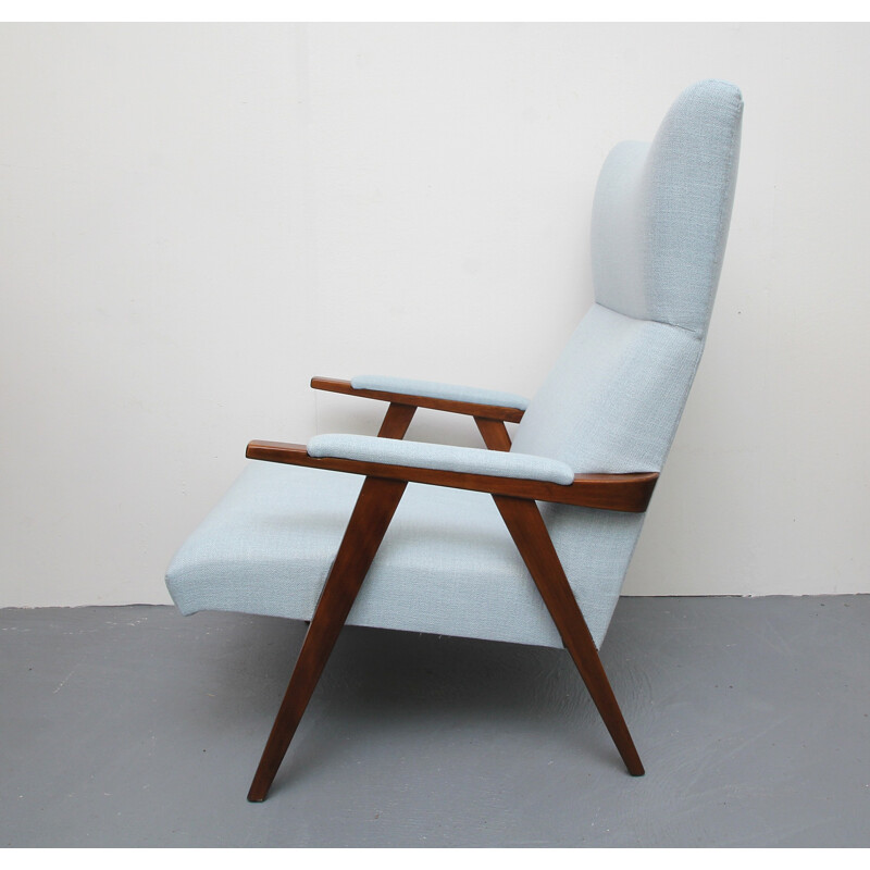 Vintage high back bleu armchair - 1950s