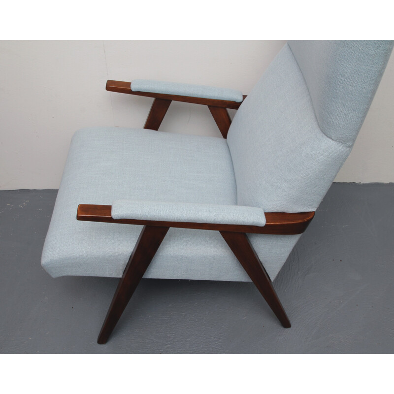 Vintage high back bleu armchair - 1950s