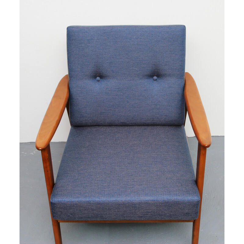 Vintage beechwood blue armchair - 1950s