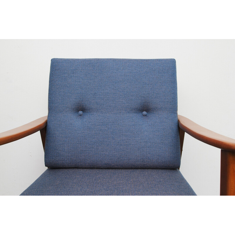 Fauteuil vintage bleu en hêtre massif - 1950