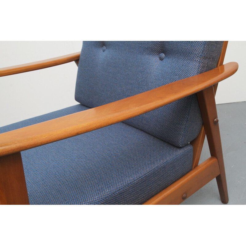 Vintage beechwood blue armchair - 1950s