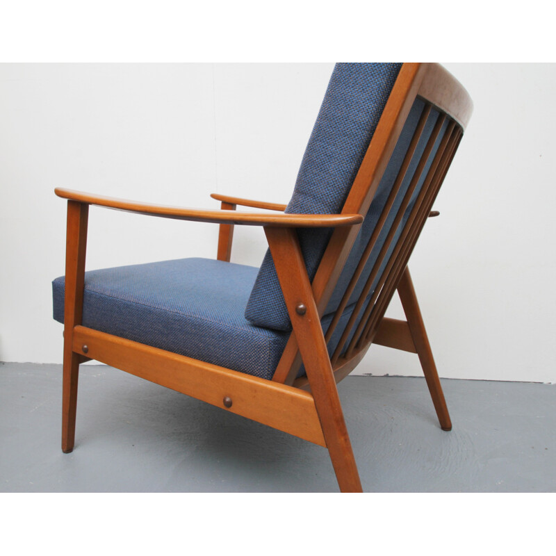 Vintage beechwood blue armchair - 1950s