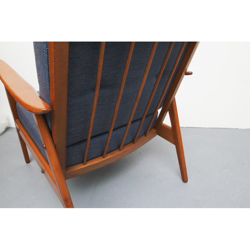 Vintage beechwood blue armchair - 1950s