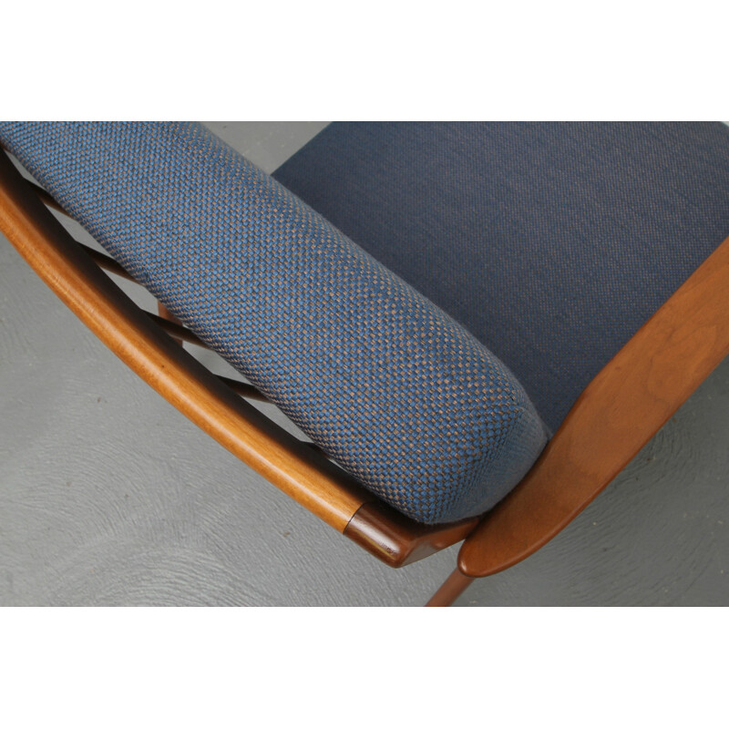 Vintage beechwood blue armchair - 1950s