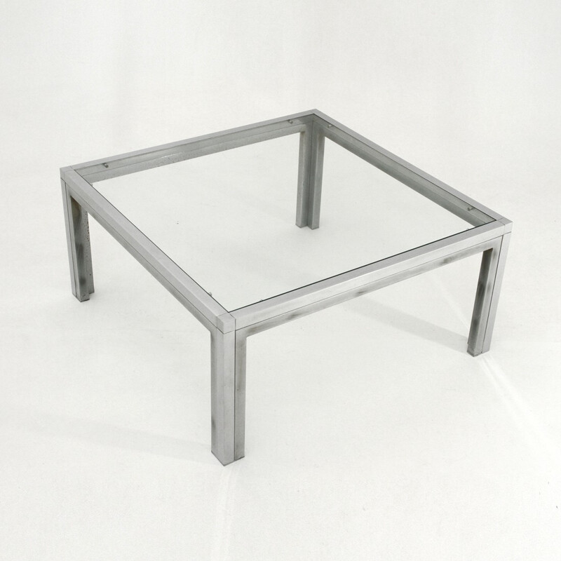 Table basse italienne en verre et métal chromé - 1970