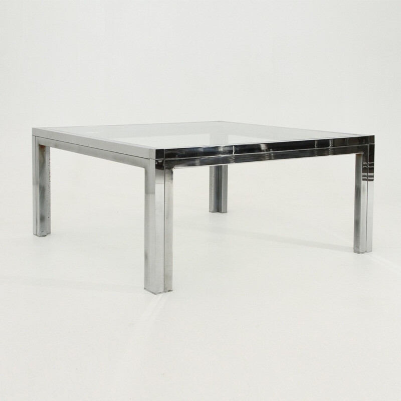 Table basse italienne en verre et métal chromé - 1970