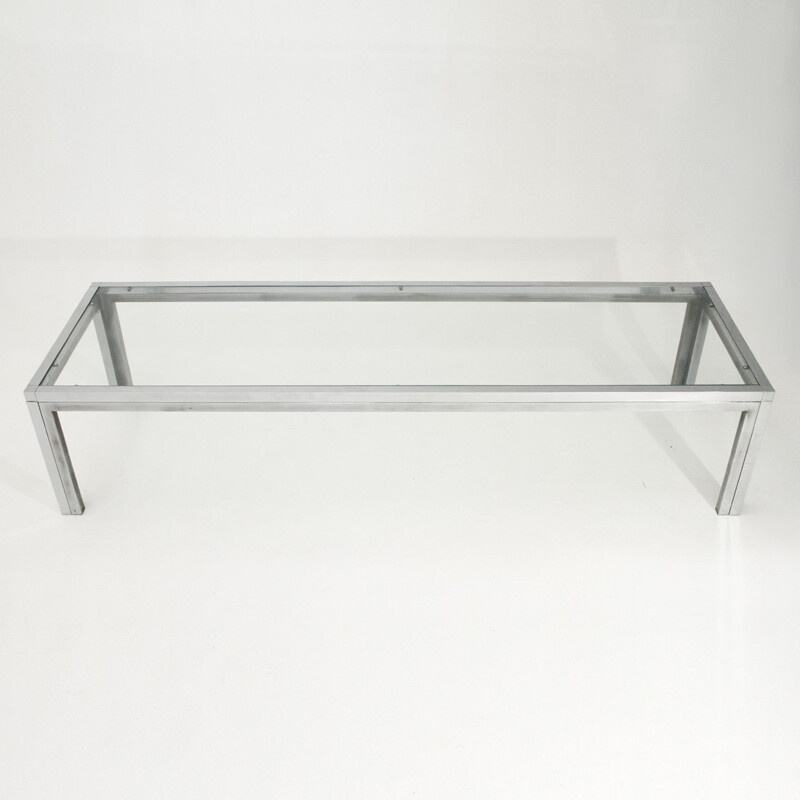 Vintage Italian chrome-plated and glass coffee table - 1970s