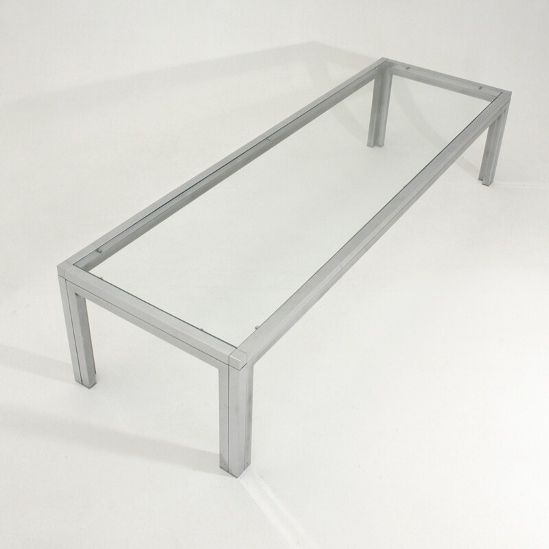 Table basse italienne en chrome et en verre - 1970