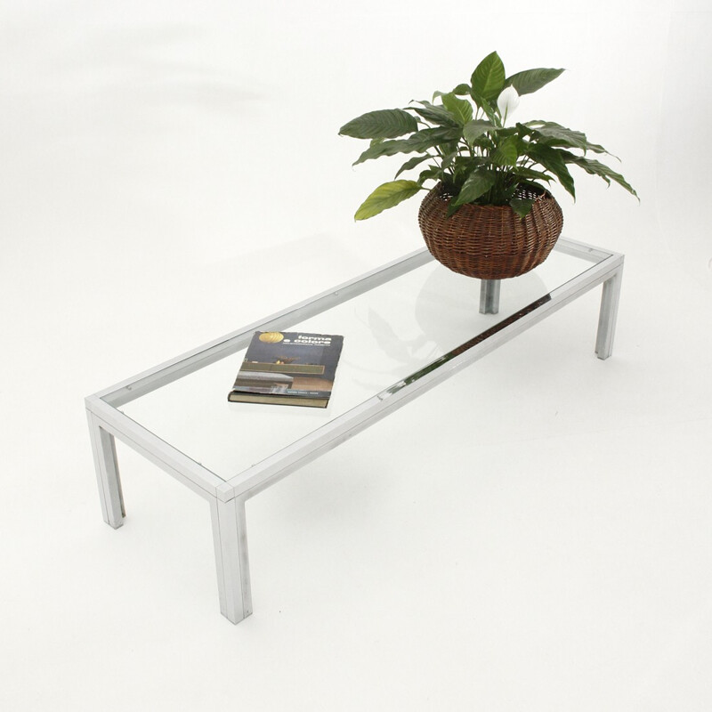 Vintage Italian chrome-plated and glass coffee table - 1970s