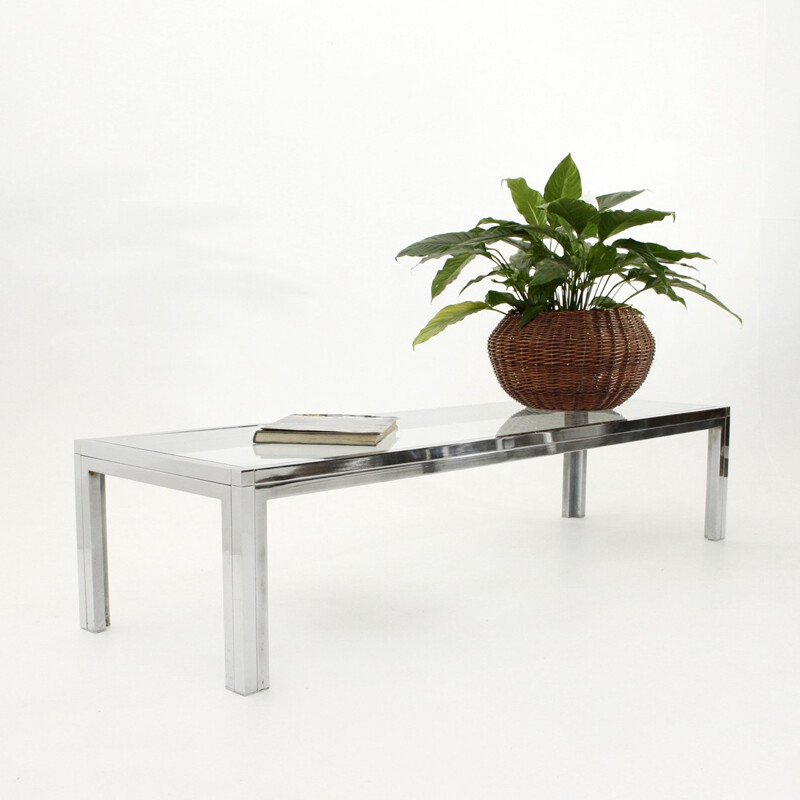 Vintage Italian chrome-plated and glass coffee table - 1970s