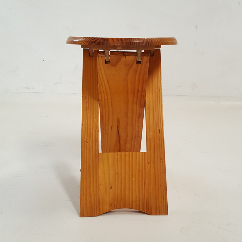 Folding stool in solid pine by Roger Tallon - 1980s