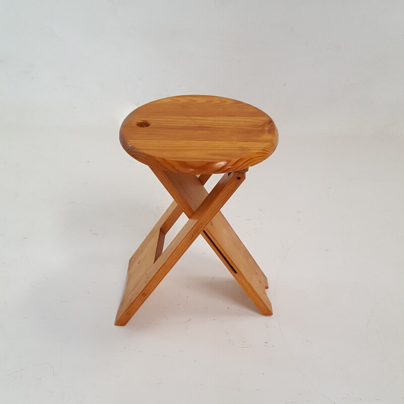 Folding stool in solid pine by Roger Tallon - 1980s