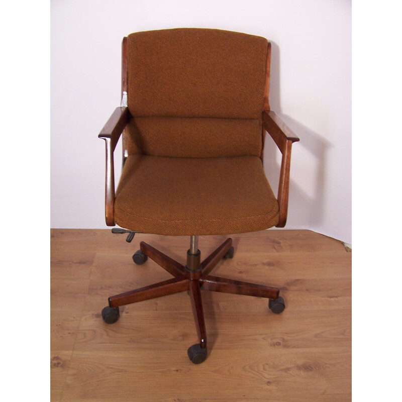 Office armchair in wood and tweed - 1960s
