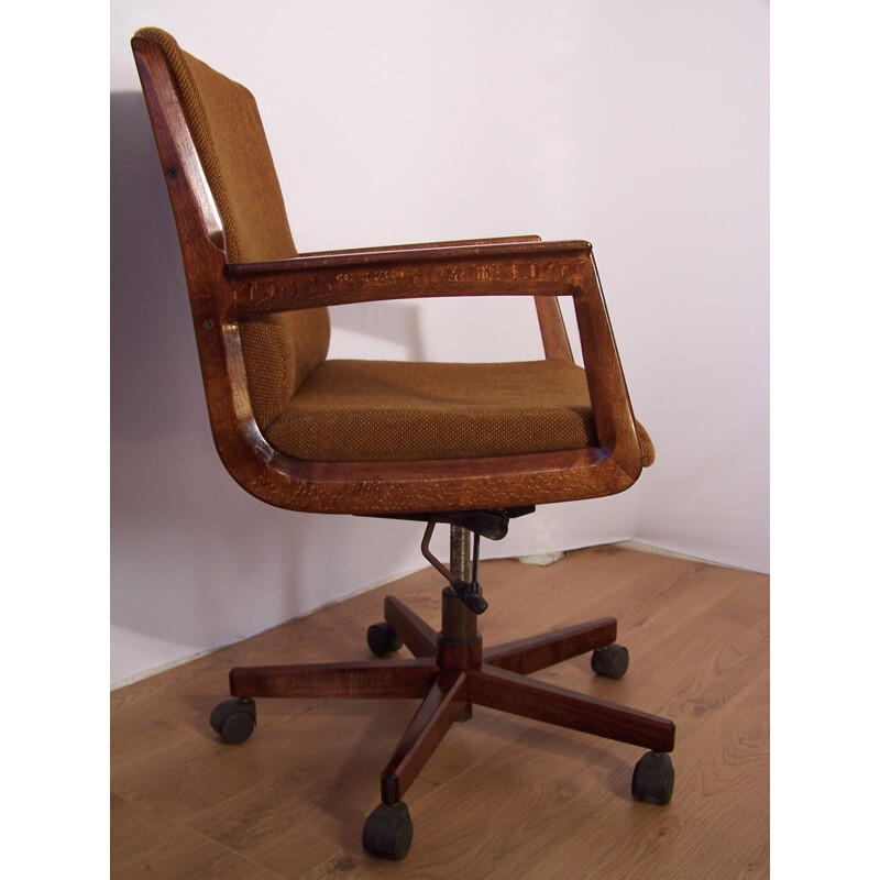 Office armchair in wood and tweed - 1960s